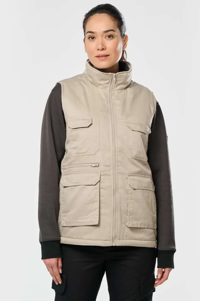 Designed To Work uniszex bélelt többzsebes Polycotton mellény (WK607), modellen