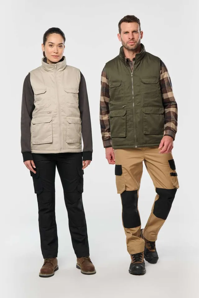 Designed To Work uniszex bélelt többzsebes Polycotton mellény (WK607), modellen