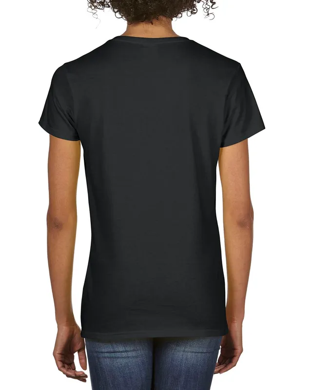 Gildan Premium Cotton® női V-nyakú póló (4100VL), Fekete színben