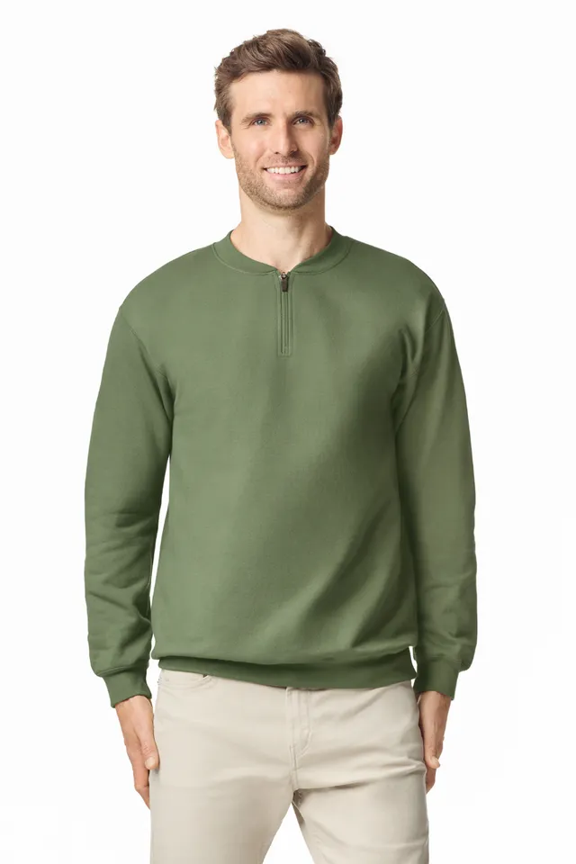 Gildan Softstyle™ Midweight felnőtt 1/4 cipzáras férfi pulóver (SF008), modellen