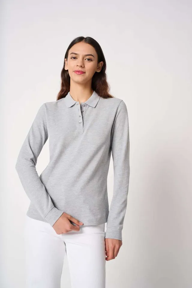 iDeal Basic női hosszú ujjú piké galléros póló (IB223), modellen