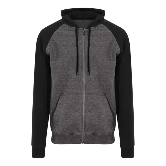 Just Hoods Baseball cipzáras kapucnis pulóver (JH063), Faszénszürke/Mélyfekete színben