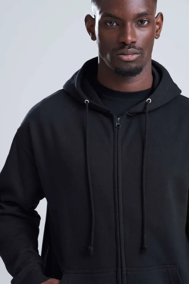 Just Hoods cipzáras kapucnis férfi pulóver (JH050), modellen