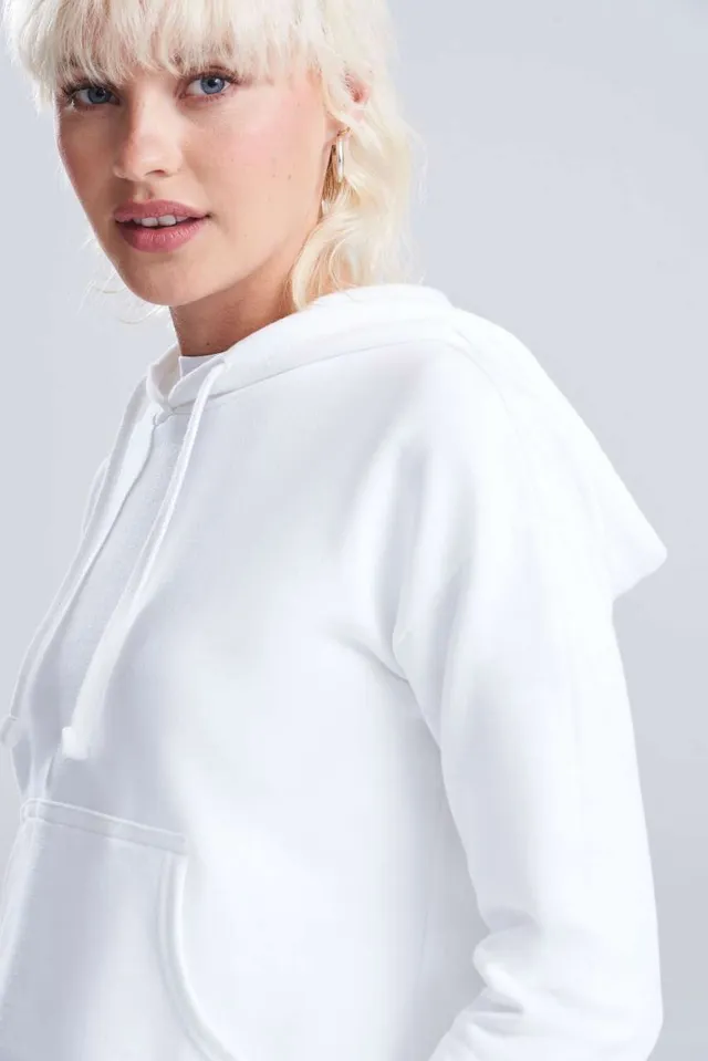 Just Hoods női rövid fazonú kapucnis pulóver (JH016), modellen