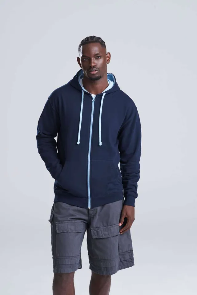 Just Hoods Varsity cipzáras kapucnis pulóver (JH053), modellen