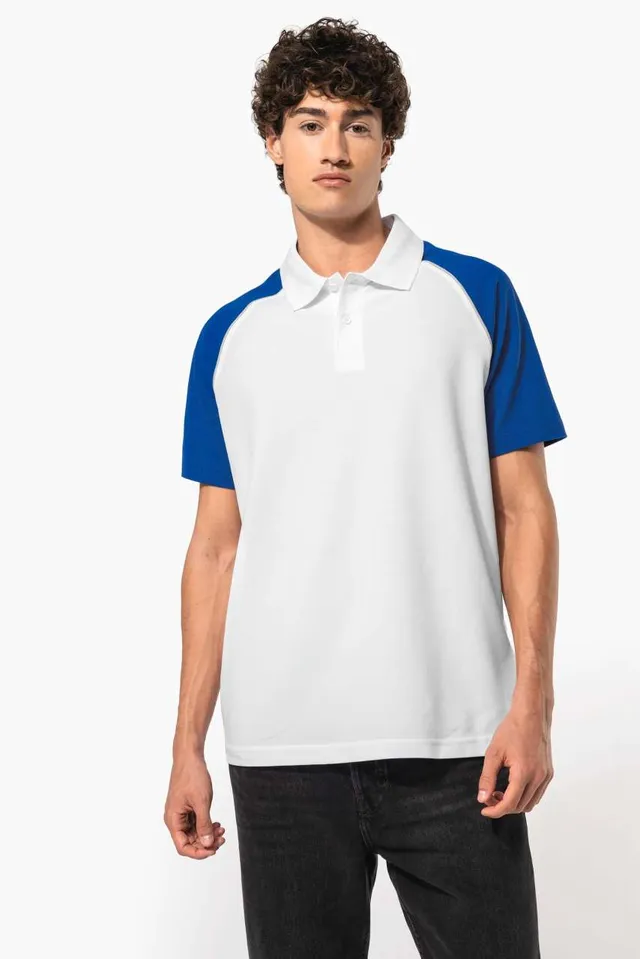 Kariban Baseball kontrasztos galléros férfi póló (K226), modellen