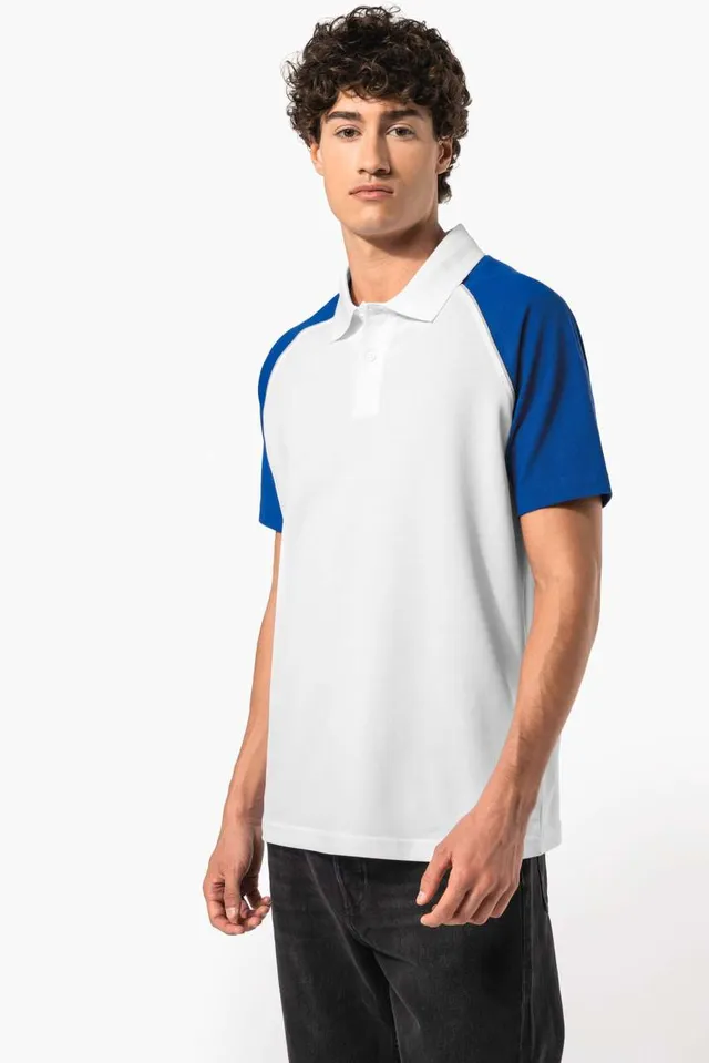Kariban Baseball kontrasztos galléros férfi póló (K226), modellen
