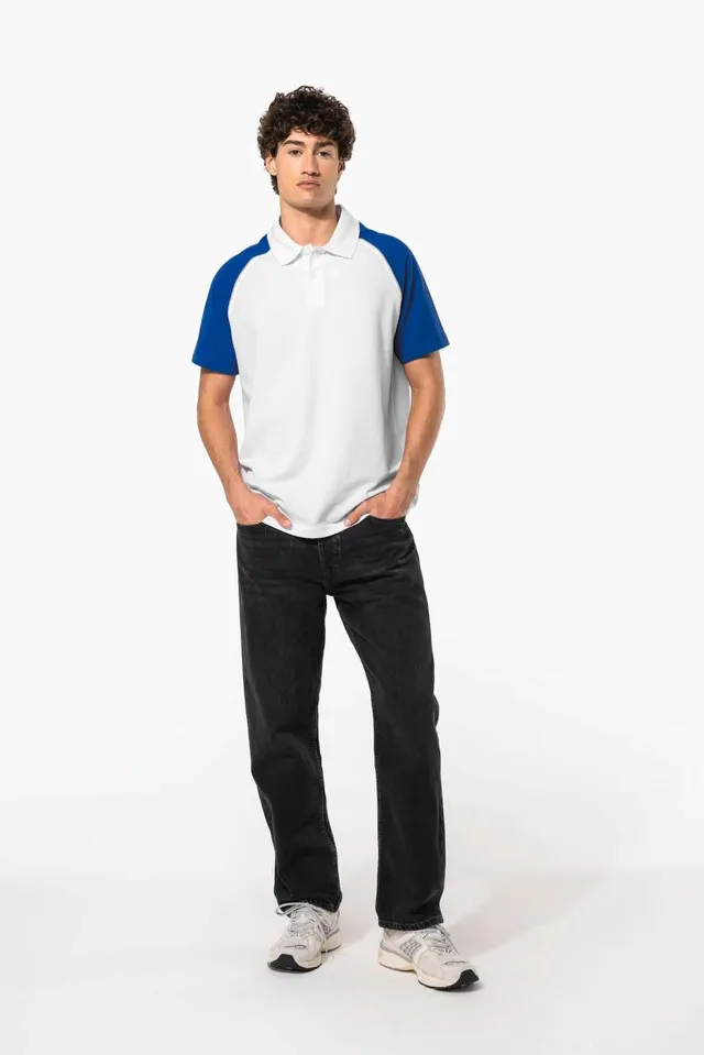 Kariban Baseball kontrasztos galléros férfi póló (K226), modellen