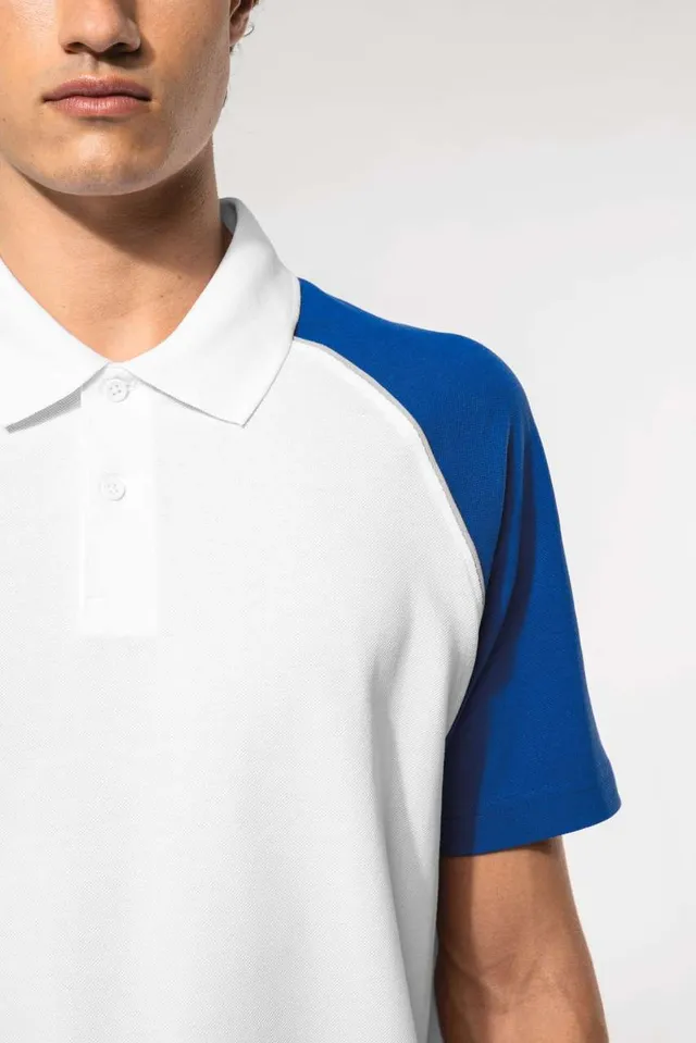 Kariban Baseball kontrasztos galléros férfi póló (K226), modellen