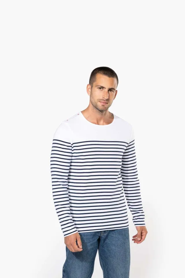 Kariban férfi hosszú ujjú Breton csíkos felső (K366), modellen