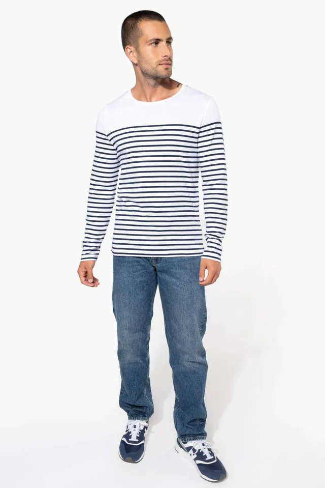 Kariban férfi hosszú ujjú Breton csíkos felső (K366), modellen