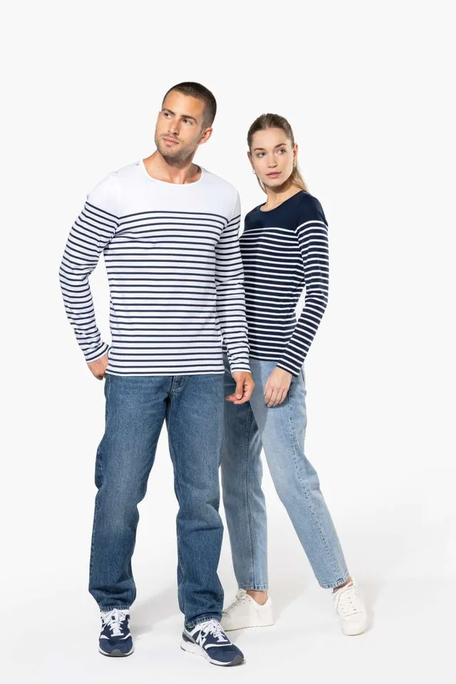 Kariban férfi hosszú ujjú Breton csíkos felső (K366), modellen