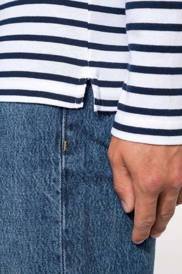 Kariban férfi hosszú ujjú Breton csíkos felső (K366), modellen