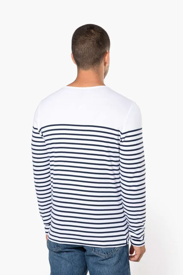 Kariban férfi hosszú ujjú Breton csíkos felső (K366), modellen