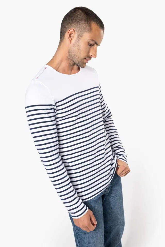 Kariban férfi hosszú ujjú Breton csíkos felső (K366), modellen
