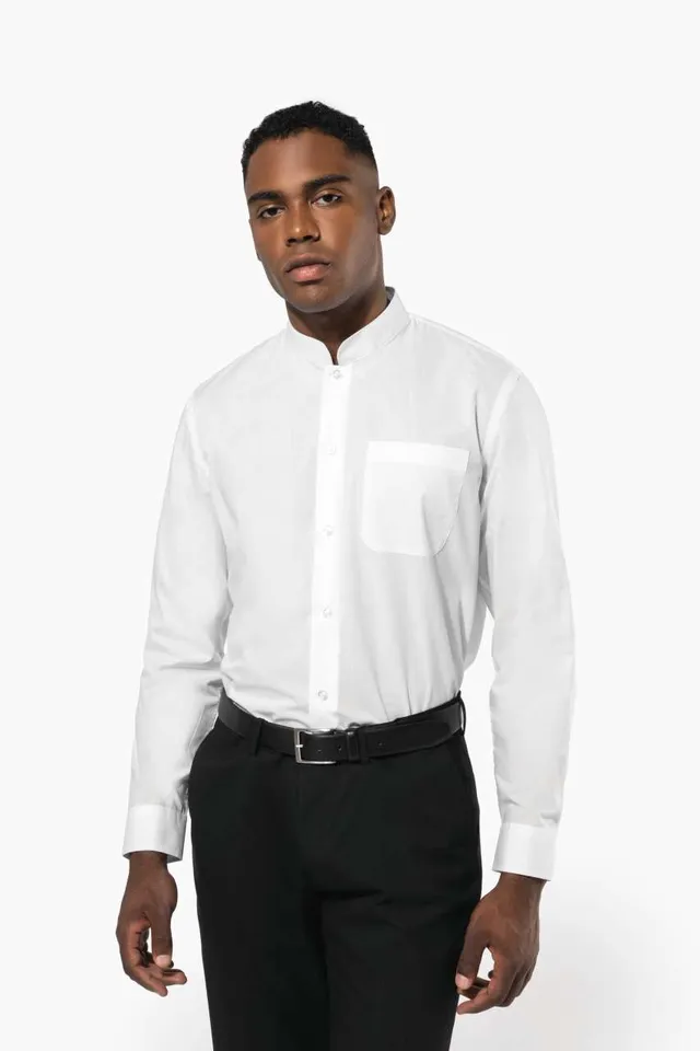 Kariban férfi hosszú ujjú ing Mandarin gallérral (K515), modellen