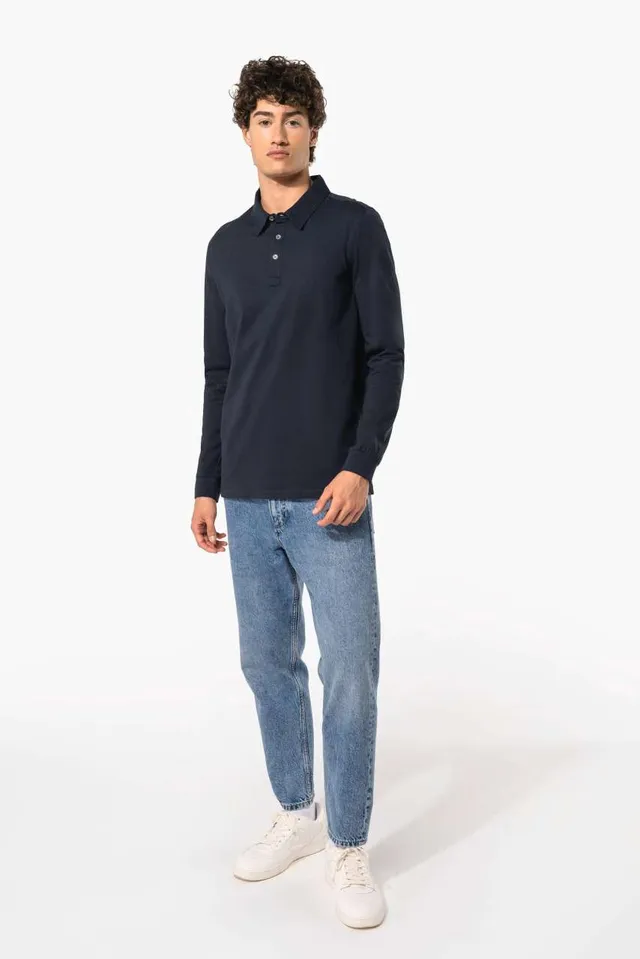 Kariban férfi hosszú ujjú jersey galléros póló (K264), modellen