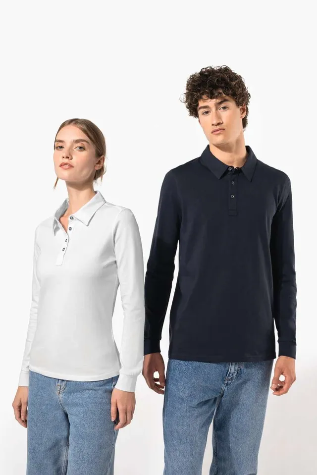 Kariban férfi hosszú ujjú jersey galléros póló (K264), modellen