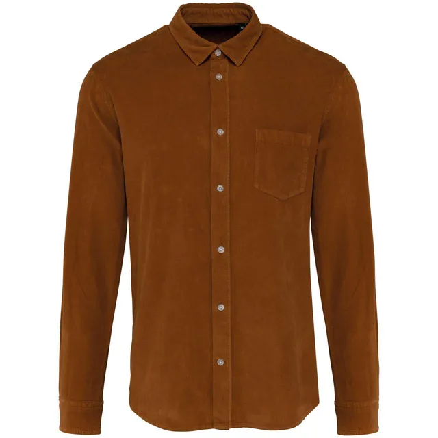 Kariban férfi hosszú ujjú kordbársony ing (K599), Washed Brandy (barna) színben