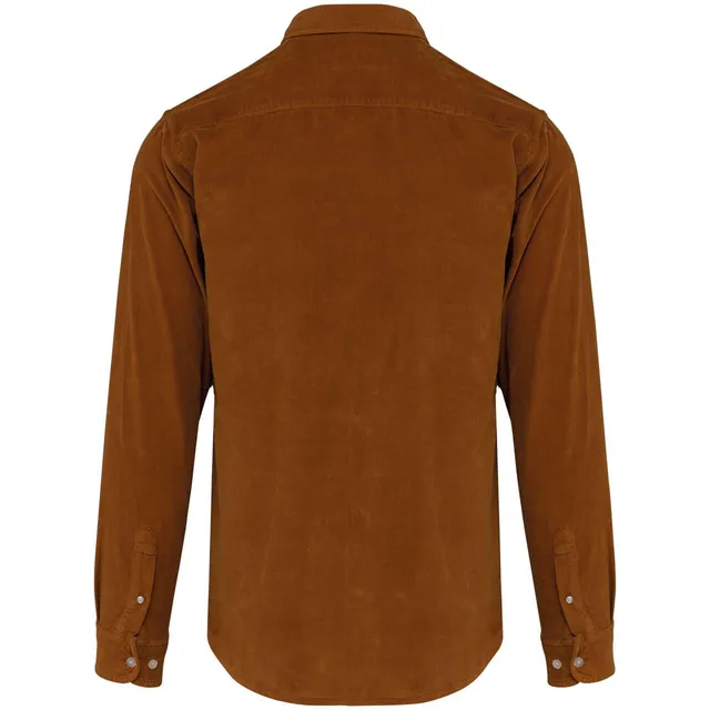 Kariban férfi hosszú ujjú kordbársony ing (K599), Washed Brandy (barna) színben