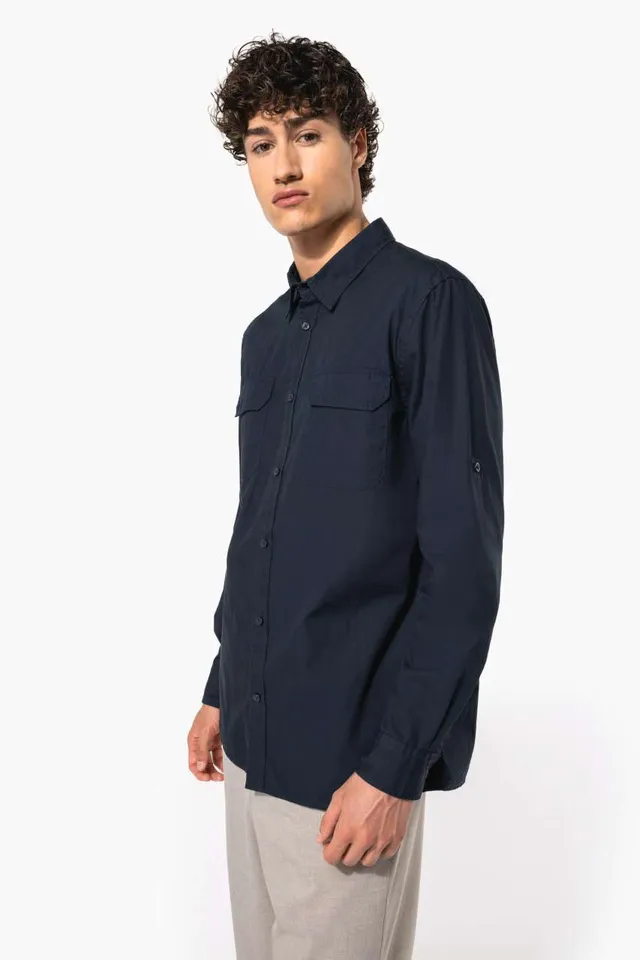 Kariban férfi hosszú ujjú Safari ing (K590), modellen