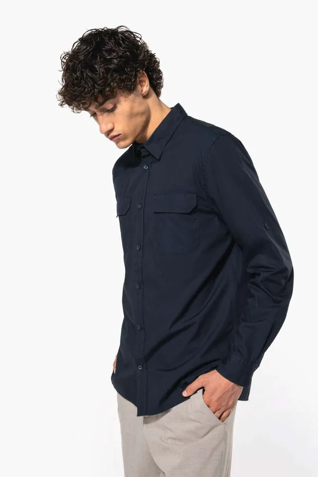 Kariban férfi hosszú ujjú Safari ing (K590), modellen