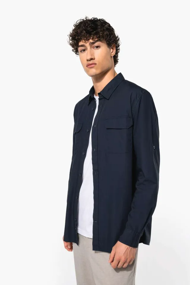 Kariban férfi hosszú ujjú Safari ing (K590), modellen