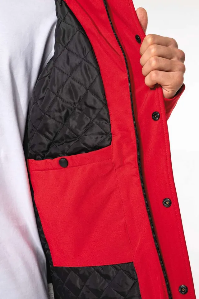 Kariban férfi kapucnis softshell bélelt parka (K650), modellen