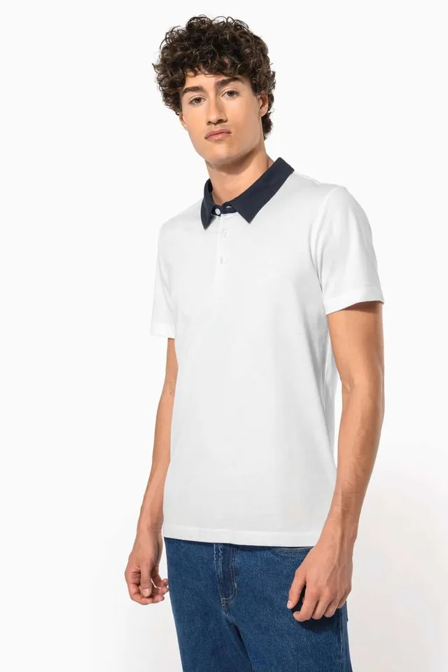 Kariban férfi kéttónusú Jersey galléros póló (K260), modellen