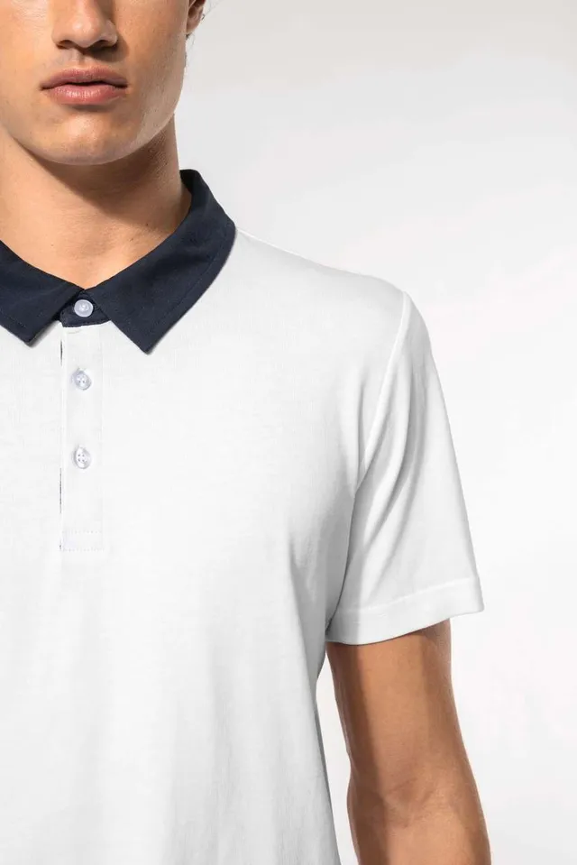 Kariban férfi kéttónusú jersey galléros póló (K260), modellen