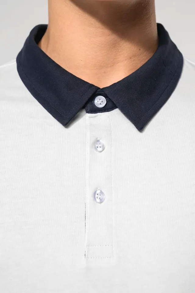 Kariban férfi kéttónusú jersey galléros póló (K260), modellen