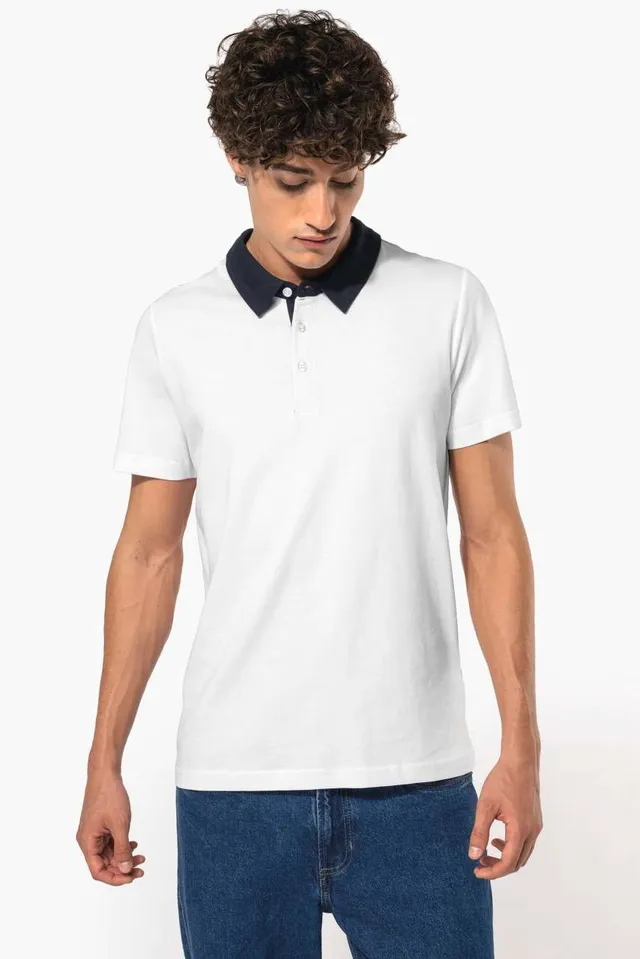 Kariban férfi kéttónusú jersey galléros póló (K260), modellen