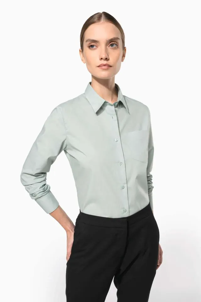 Kariban Jessica - női hosszú ujjú könnyen kezelhető Polycotton poplin ing (K549), modellen
