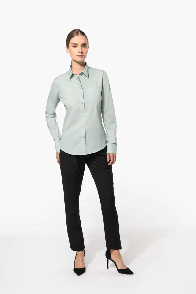 Kariban Jessica - női hosszú ujjú könnyen kezelhető Polycotton poplin ing (K549), modellen