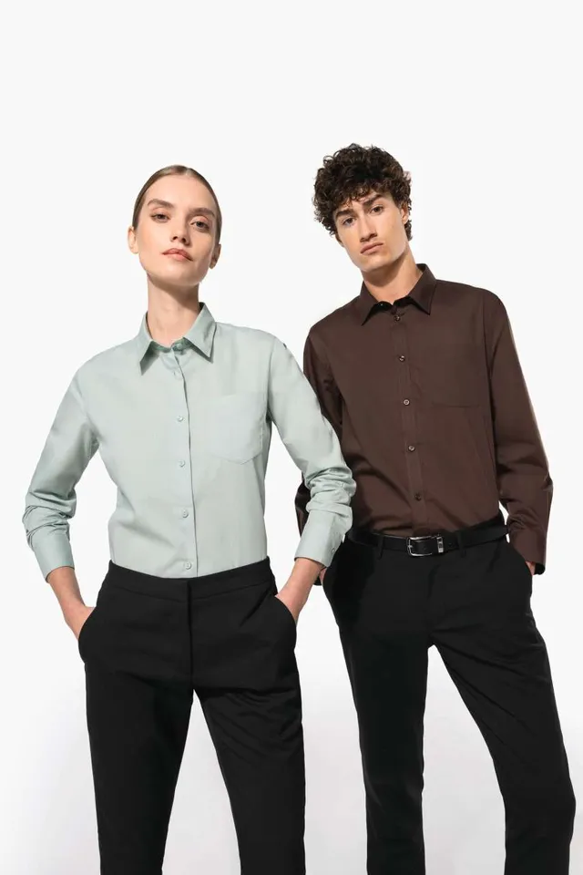 Kariban Jessica - női hosszú ujjú könnyen kezelhető Polycotton poplin ing (K549), modellen