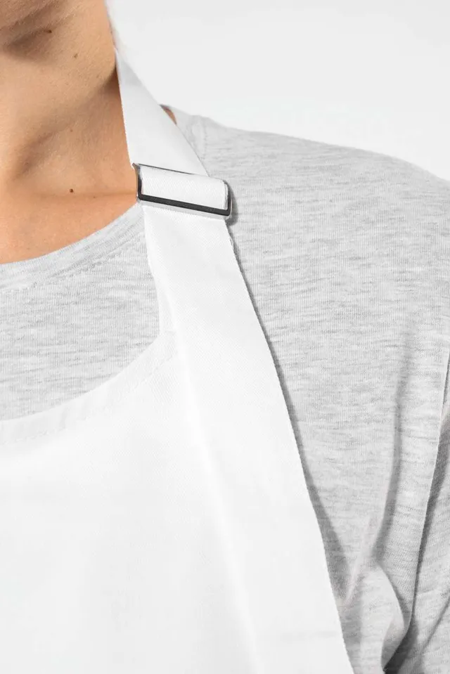 Kariban magas hőfokon mosható Polycotton kötény (K8010), modellen