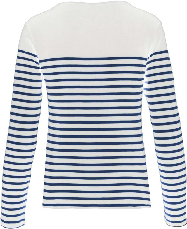 Kariban női hosszú ujjú Breton csíkos felső (K386), Striped White/Sötétkék színben