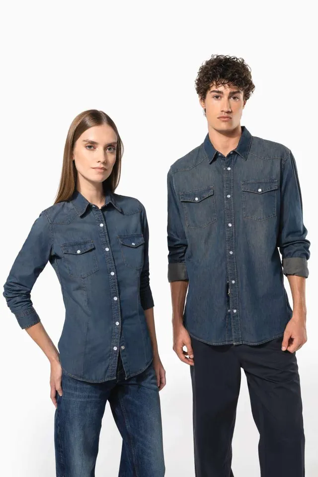 Kariban női hosszú ujjú farmer ing (K518), modellen