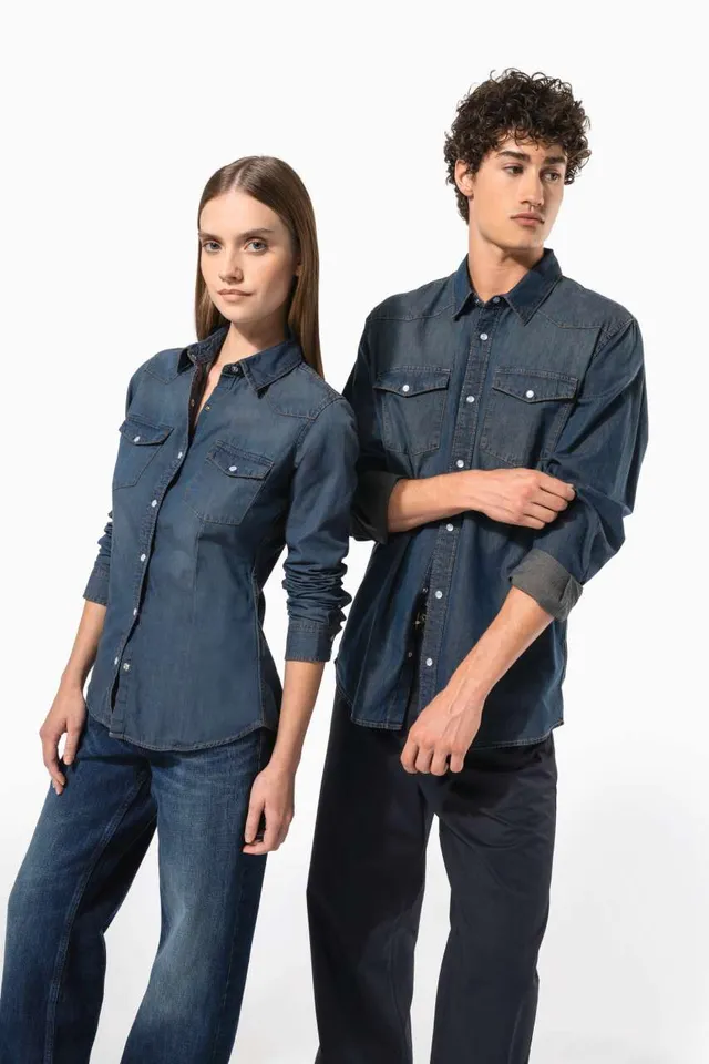 Kariban női hosszú ujjú farmer ing (K518), modellen