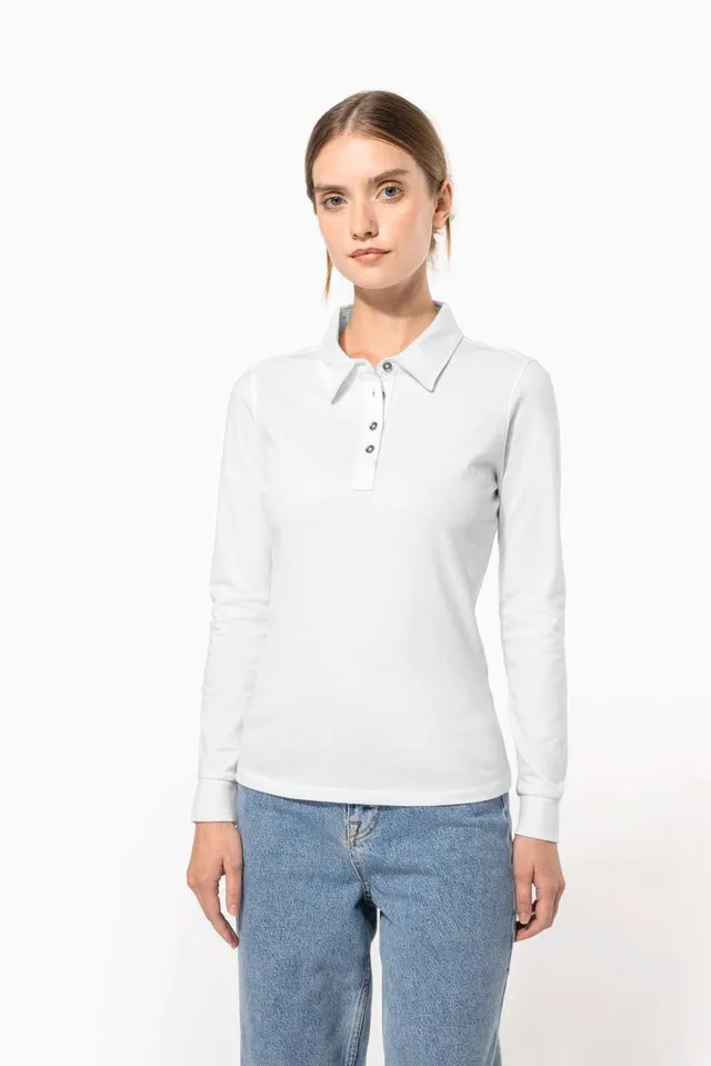 Kariban női hosszú ujjú Jersey galléros póló (K265), modellen