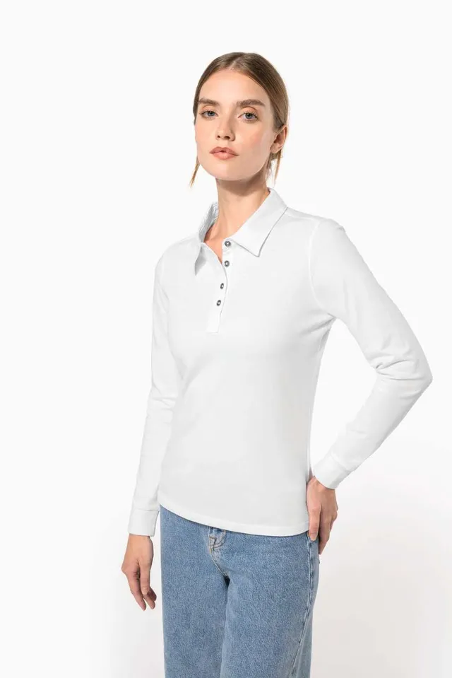 Kariban női hosszú ujjú jersey galléros póló (K265), modellen