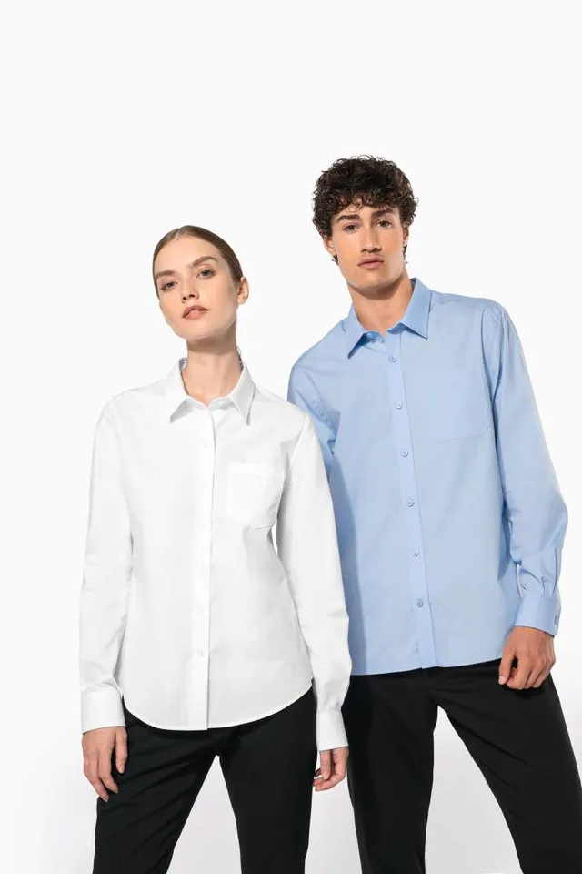 Kariban női hosszú ujjú könnyen kezelhető pamut poplin ing (K542), modellen