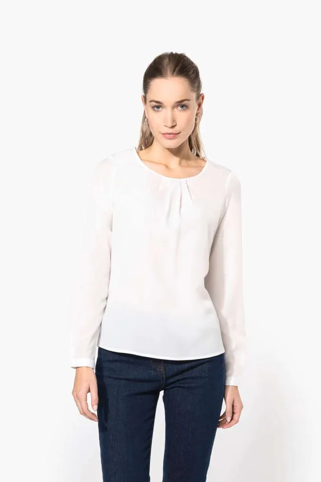 Kariban női hosszú ujjú Krepp blúz (K5003), modellen