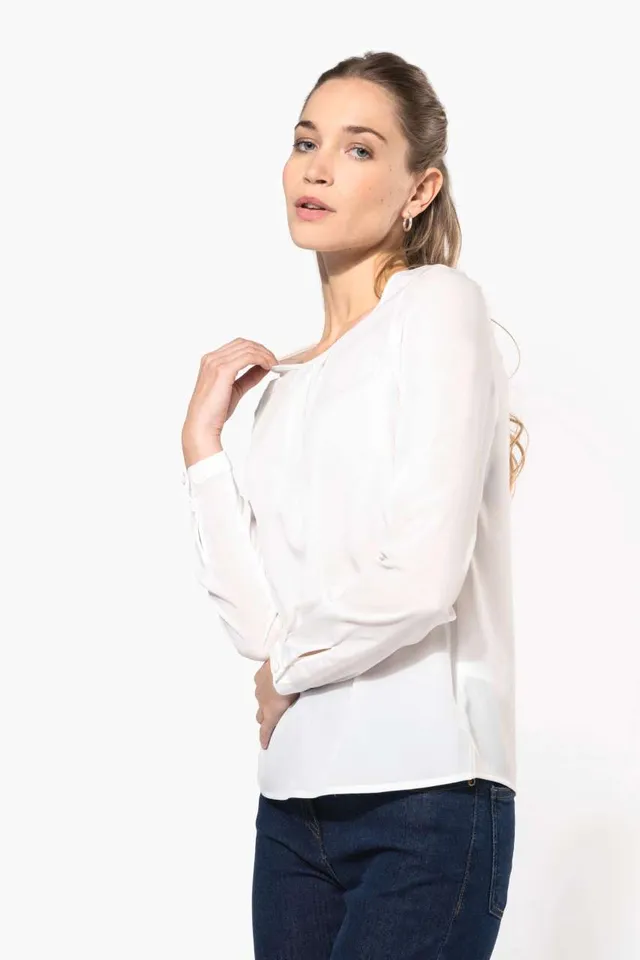 Kariban női hosszú ujjú Krepp blúz (K5003), modellen