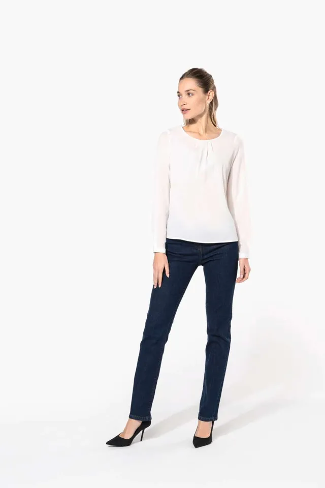Kariban női hosszú ujjú Krepp blúz (K5003), modellen