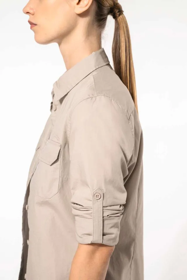 Kariban női hosszú ujjú Safari ing (K591), modellen