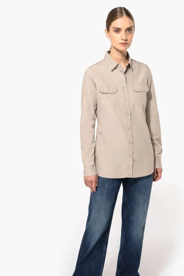 Kariban női hosszú ujjú Safari ing (K591), modellen
