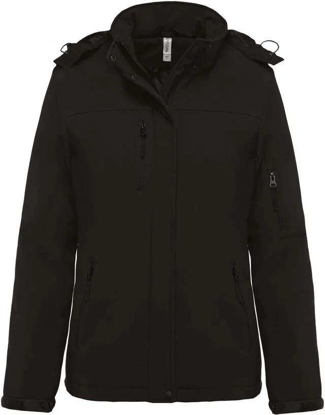 Kariban női kapucnis softshell bélelt parka (K651), Fekete színben
