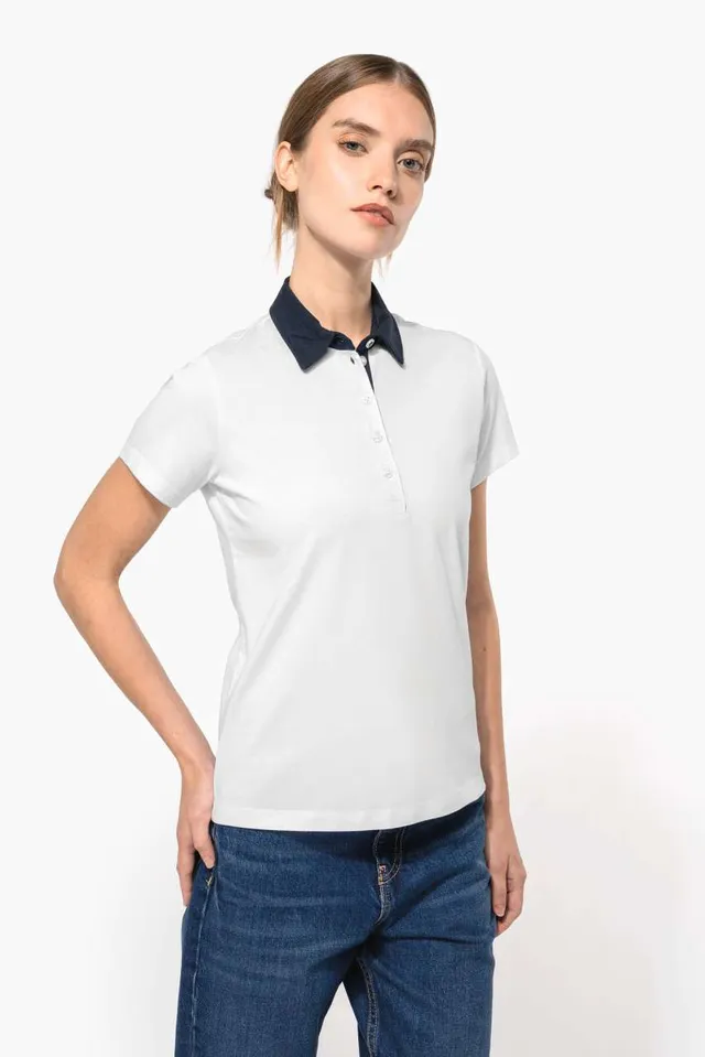 Kariban női kéttónusú Jersey galléros póló (K261), modellen