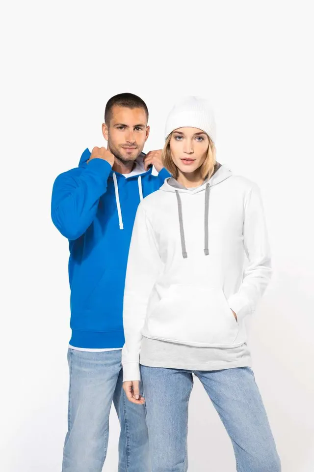 Kariban női kontrasztos kapucnis pulóver (K465), modellen